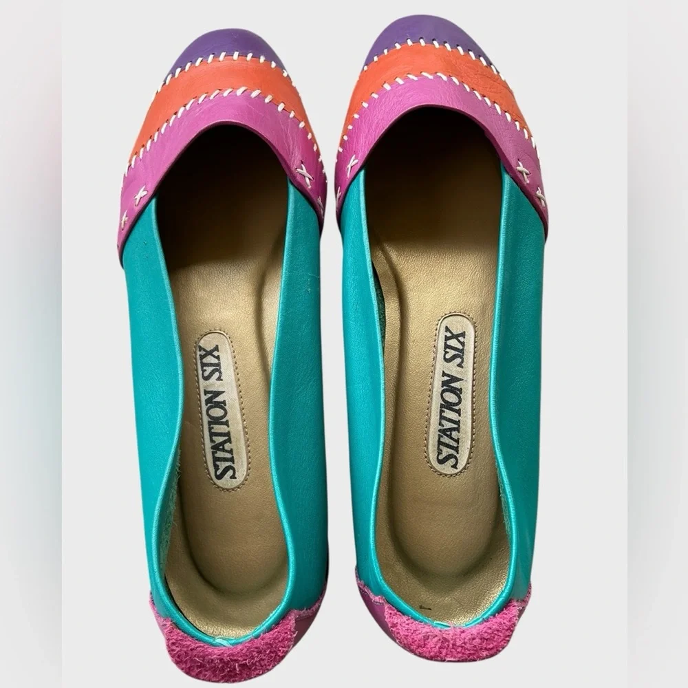 Vintage 90s Colorblock Leather Loafers Size 7.5 Bold Retro Statement